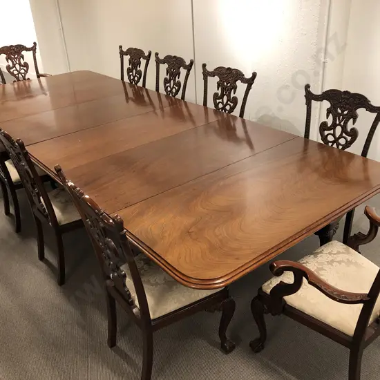 A Superb Victorian Mahogany Extension Dining Table Leaf Holder and Twelve Chippendale Style Chairs