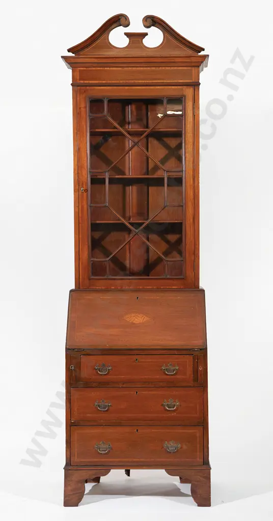 Edwardian Mahogany Sheraton Revival Bureau Bookcase Image 1++