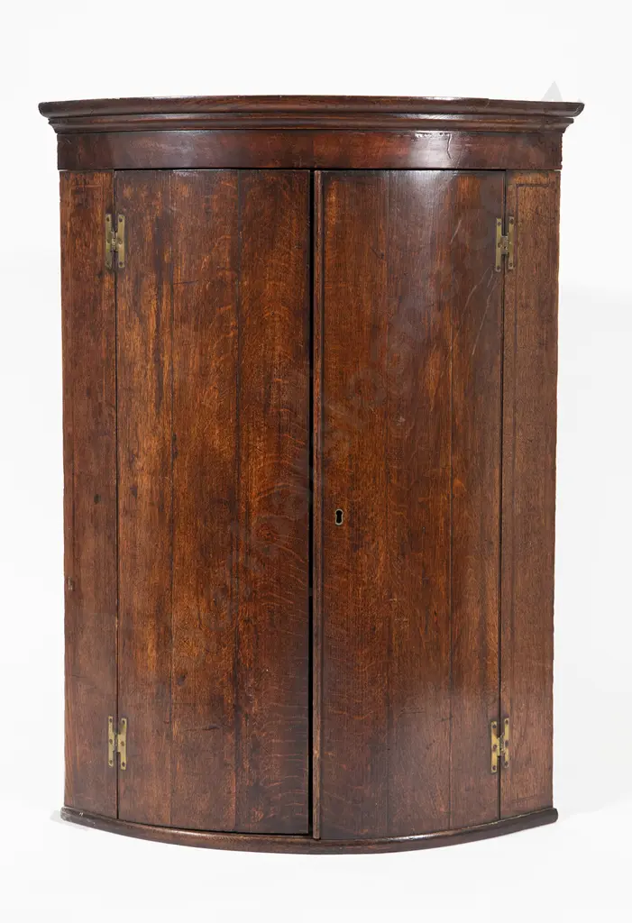 GeoIII Oak Bow Front Hanging Corner Cupboard Image 1++