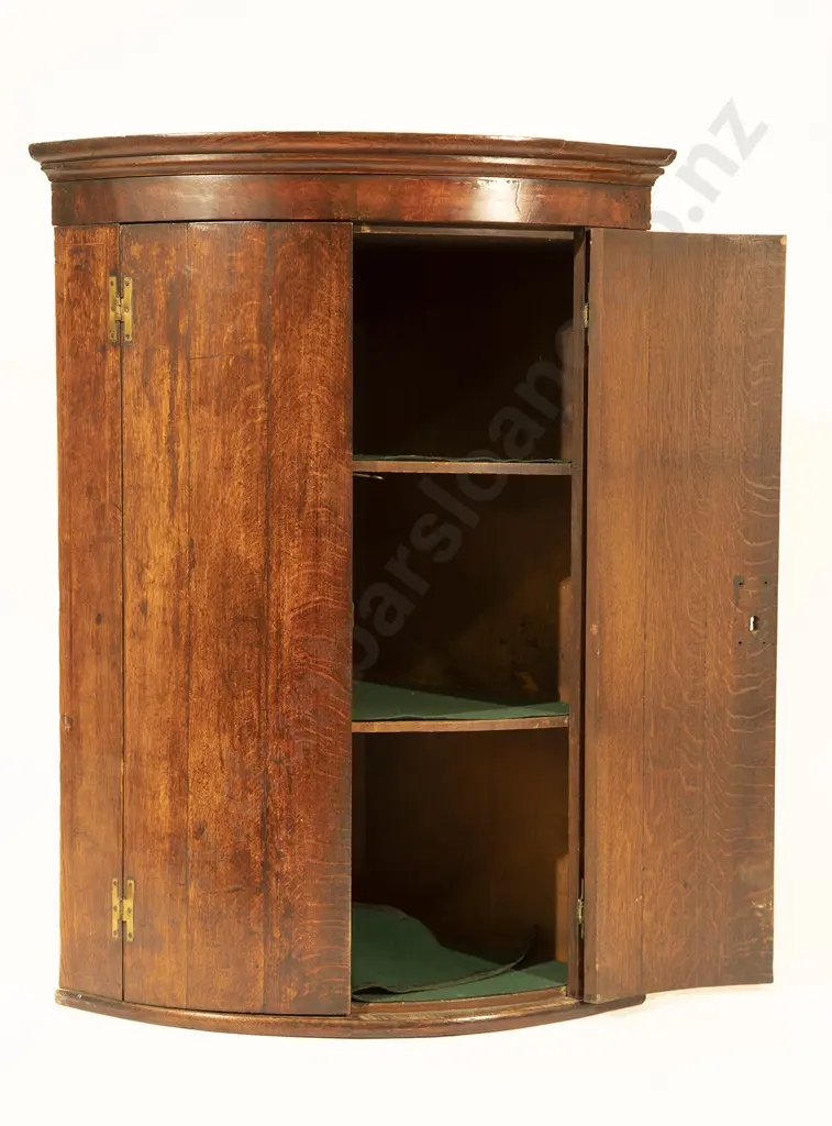 GeoIII Oak Bow Front Hanging Corner Cupboard Image 1++