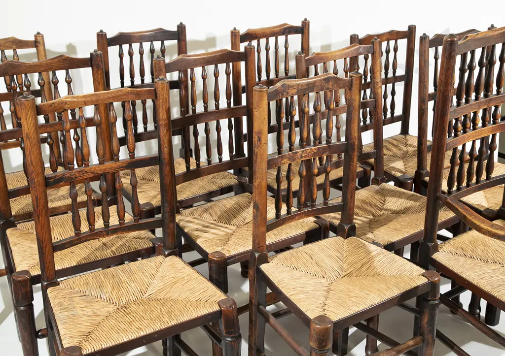 Set Twelve C19th Lancastershire Elm Dining Chairs Image 1++