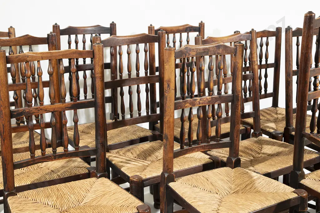 Set Twelve C19th Lancastershire Elm Dining Chairs Image 1++