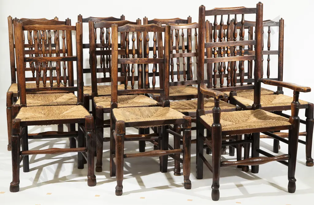 Set Twelve C19th Lancastershire Elm Dining Chairs Image 1++
