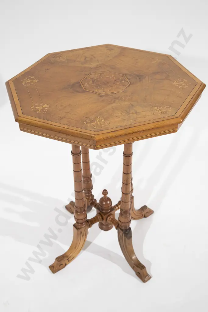 Late Victorian Walnut Satinwood and Marquetry Occasional Table Image 1++