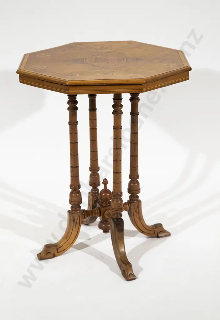 Late Victorian Walnut Satinwood and Marquetry Occasional Table Image 1++