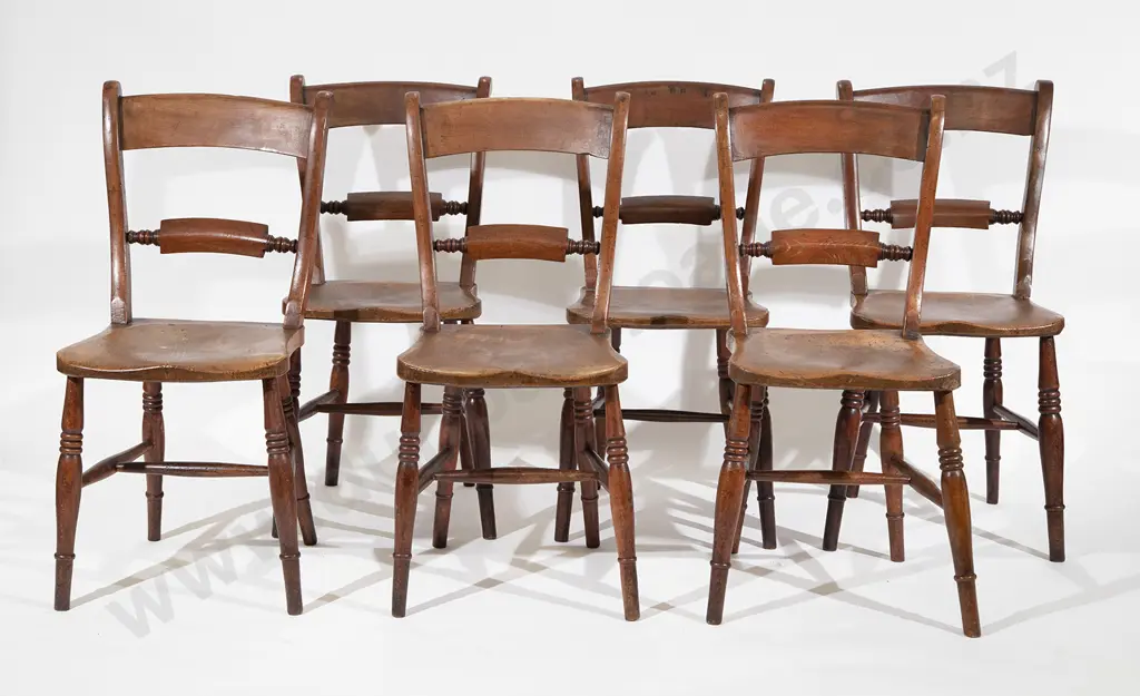 Set Six Victorian Fruitwood Country Kitchen Chairs Image 1++