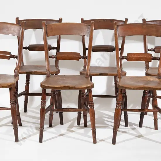 Set Six Victorian Fruitwood Country Kitchen Chairs