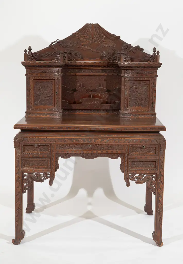 C19th Japanese Carved Hardwood Desk Image 1++