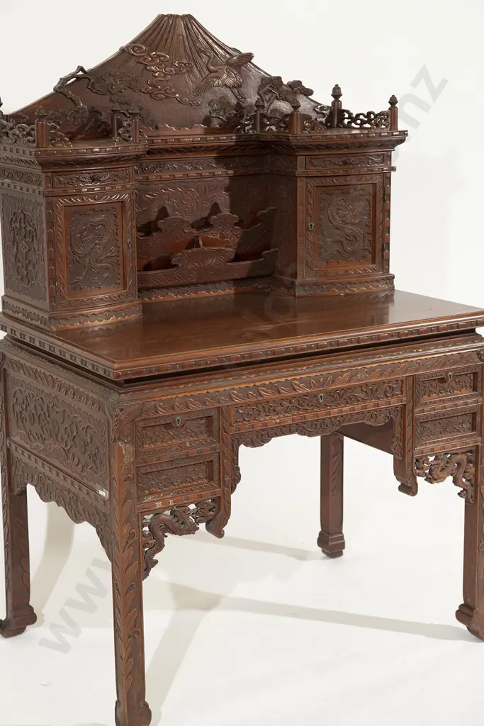 C19th Japanese Carved Hardwood Desk Image 1++