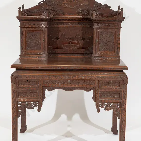 C19th Japanese Carved Hardwood Desk