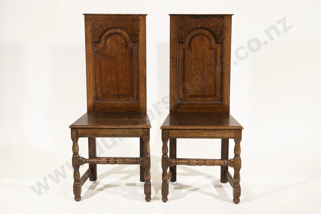 Pair Victorian Oak Hall Chairs Image 1++