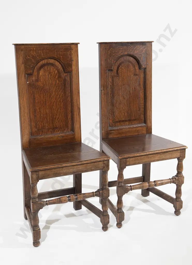Pair Victorian Oak Hall Chairs Image 1++