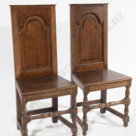 Pair Victorian Oak Hall Chairs
