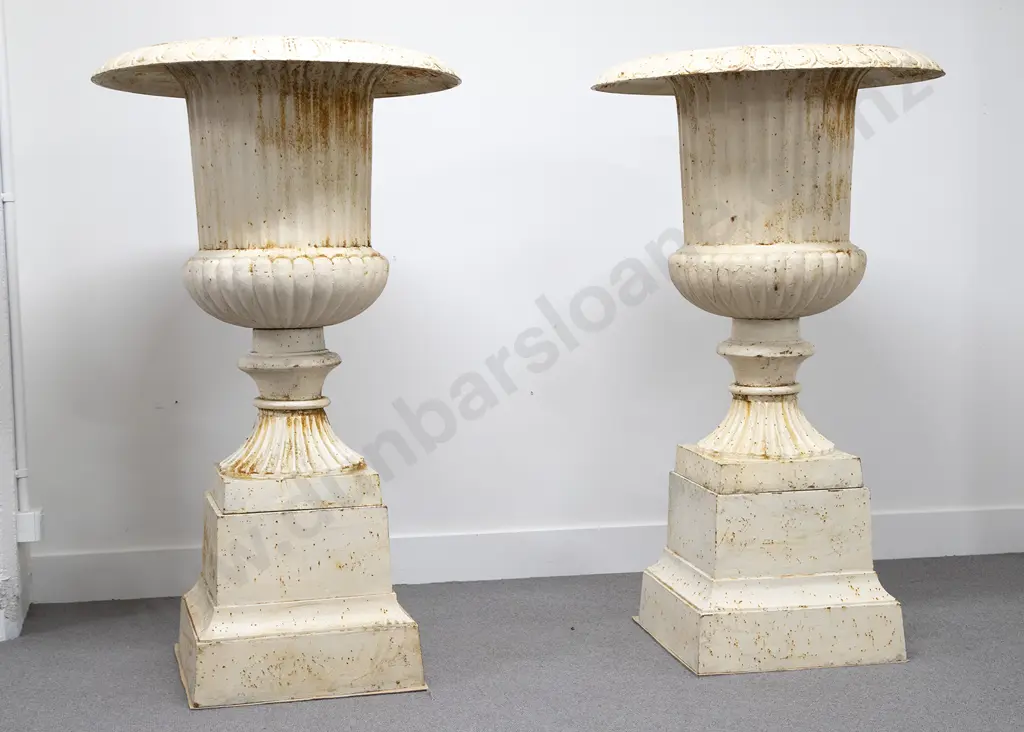 Pair Large Victorian Reproduction Cast Iron Garden Urn Planters Image 1++