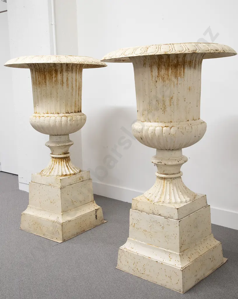Pair Large Victorian Reproduction Cast Iron Garden Urn Planters Image 1++