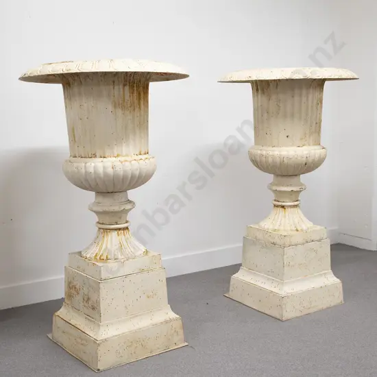 Pair Large Victorian Reproduction Cast Iron Garden Urn Planters