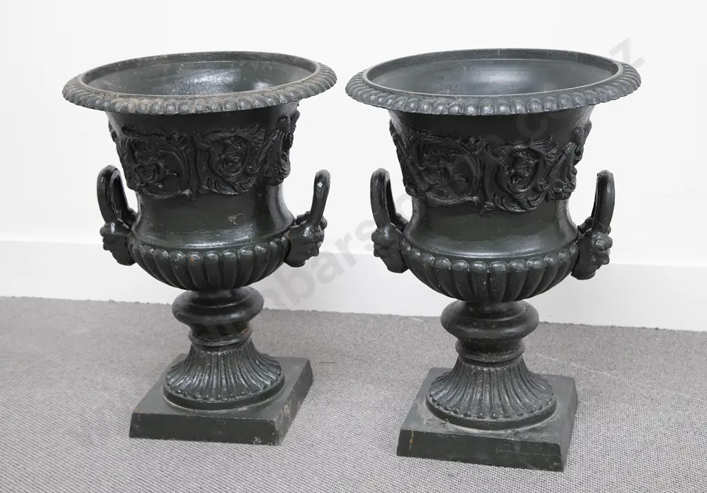 Pair Victorian Reproduction Cast Iron Garden Urns Image 1++