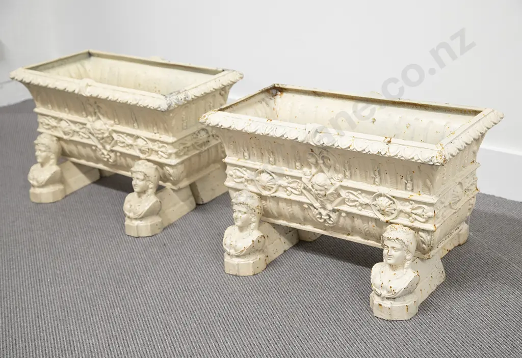 Pair Victorian Reproduction Cast Iron Trough Planters Image 1++