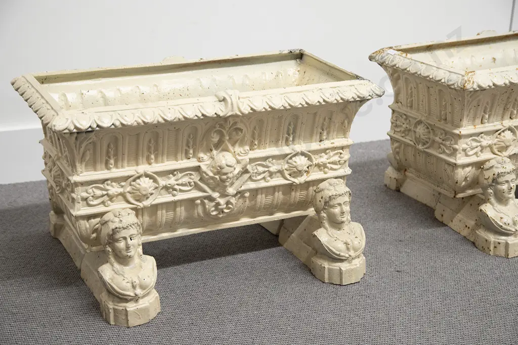 Pair Victorian Reproduction Cast Iron Trough Planters Image 1++