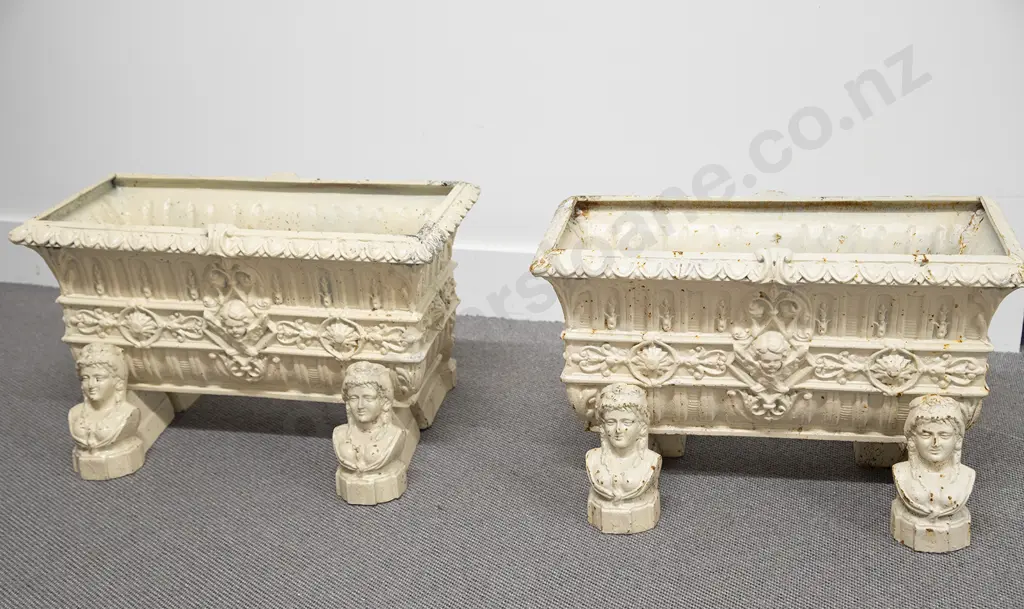 Pair Victorian Reproduction Cast Iron Trough Planters Image 1++