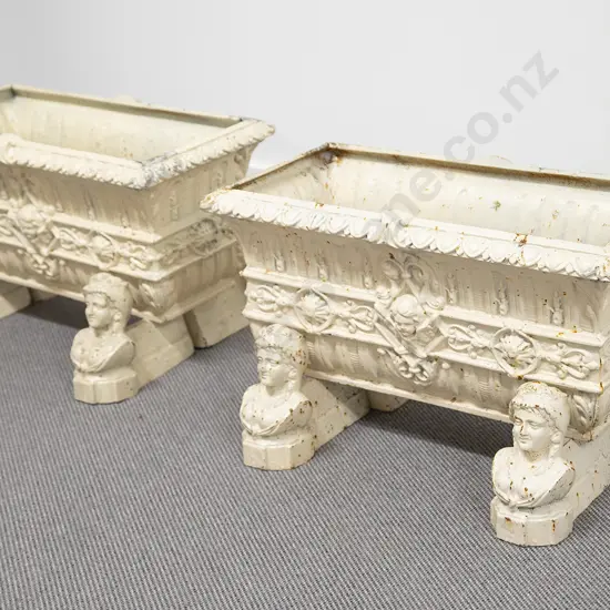 Pair Victorian Reproduction Cast Iron Trough Planters