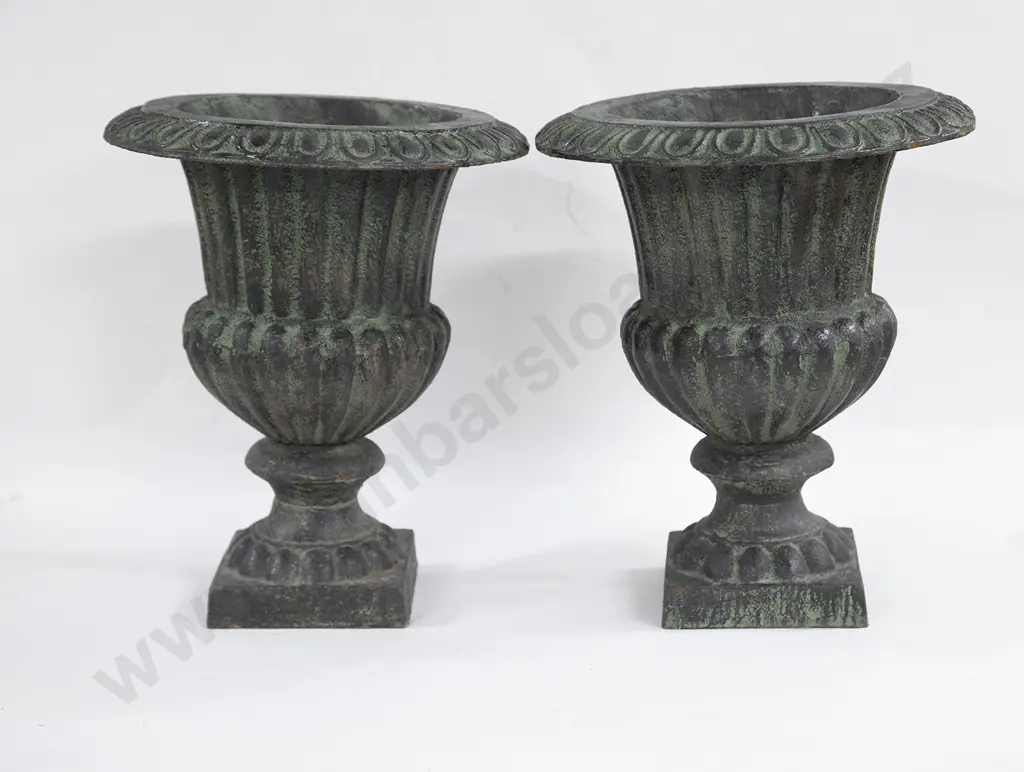 Pair Victorian Reproduction Cast Iron Garden Urns Image 1++