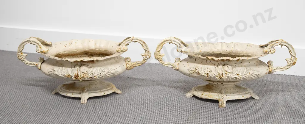 Pair Victorian Reproduction Cast Iron Garden Planters Image 1++