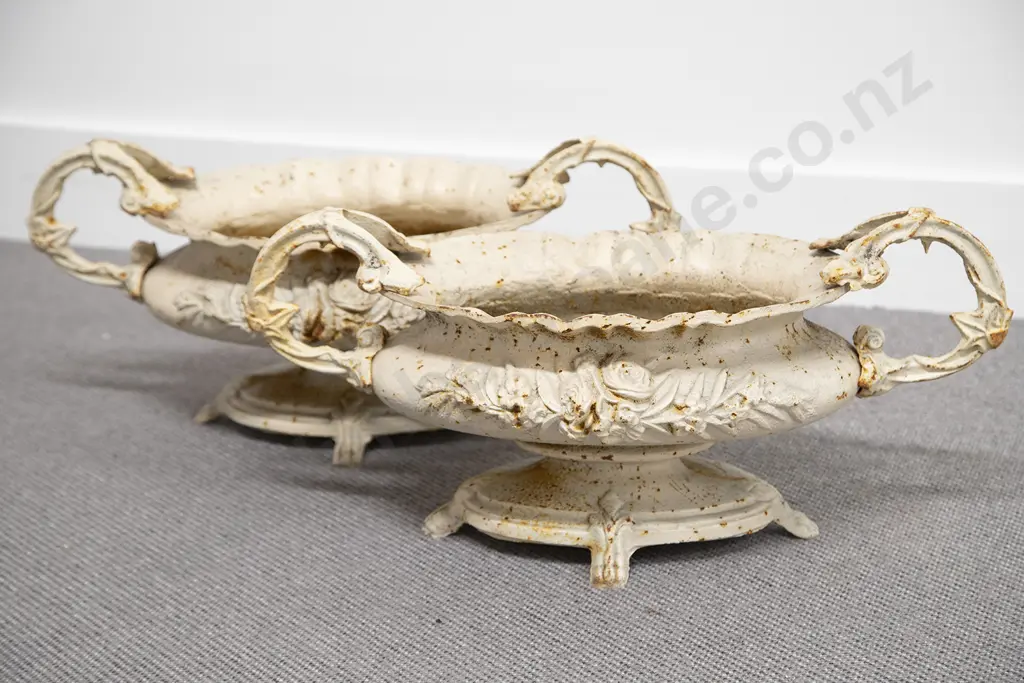 Pair Victorian Reproduction Cast Iron Garden Planters Image 1++