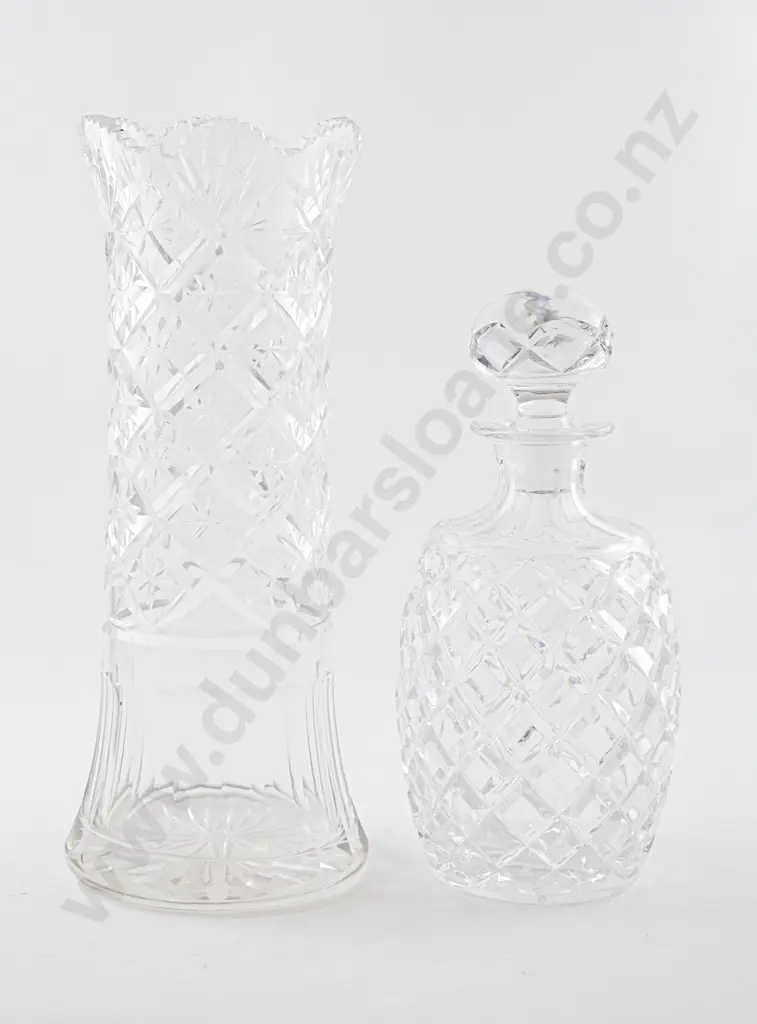 Cut Crystal Long Stem Vase & Spirit Decanter Image 1++