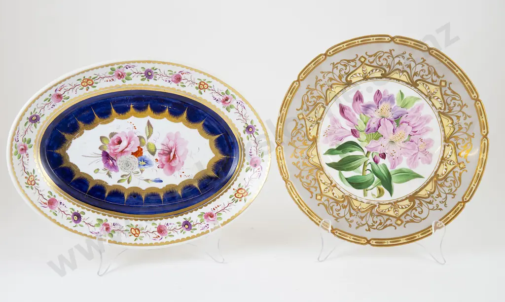 Two C19th Hand Painted Floral Dishes Image 1++