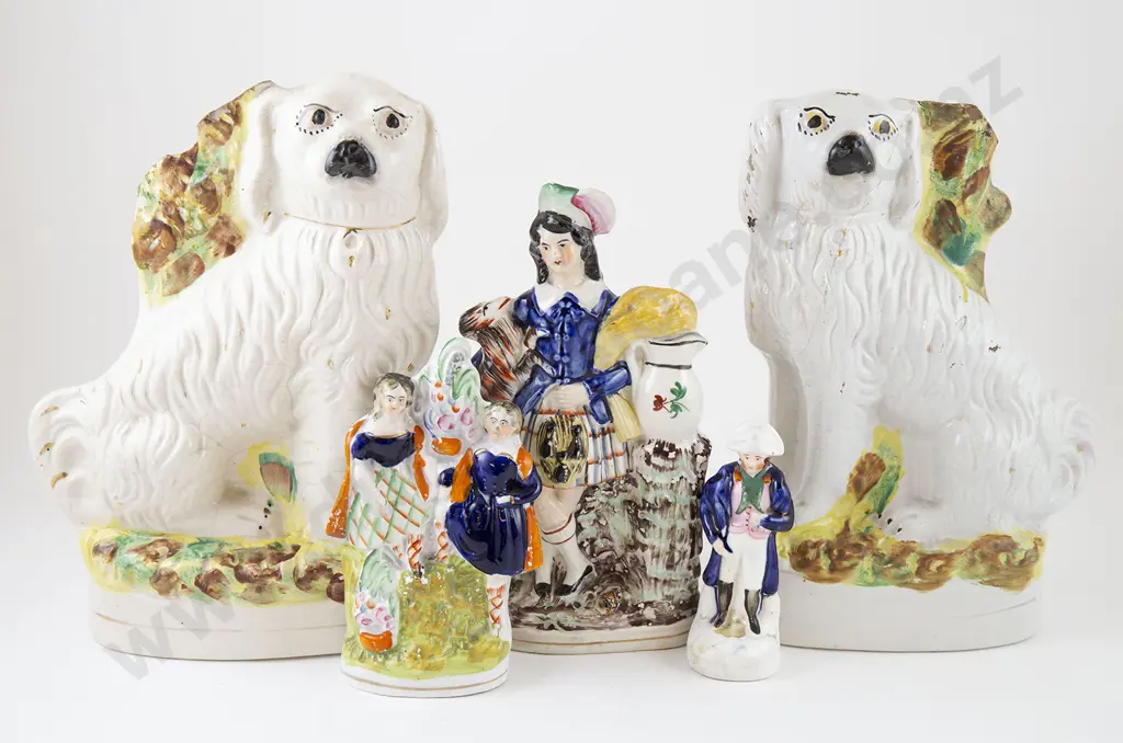 Two Mantel Dogs & Three Figure Groups Image 1++