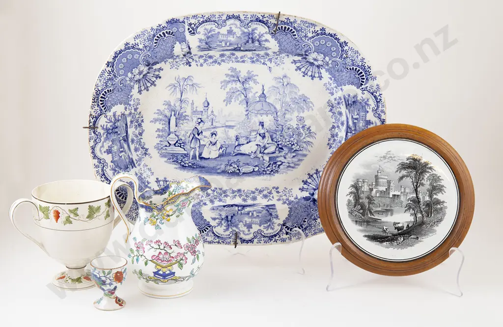 Victorian B&W Ashet with Various China Image 1++