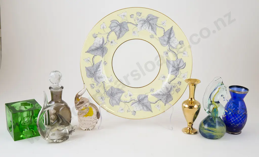 Various Glassware Ornaments on Cake Plate Image 1++