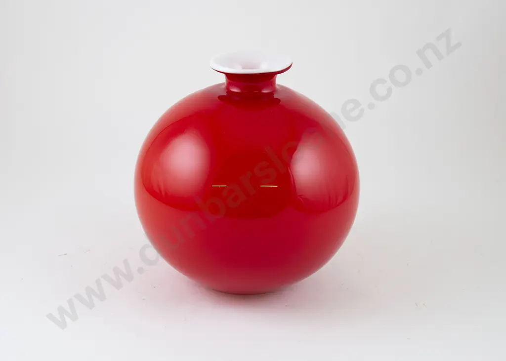 Holmegaard Red on White Spherical Vase Image 1++