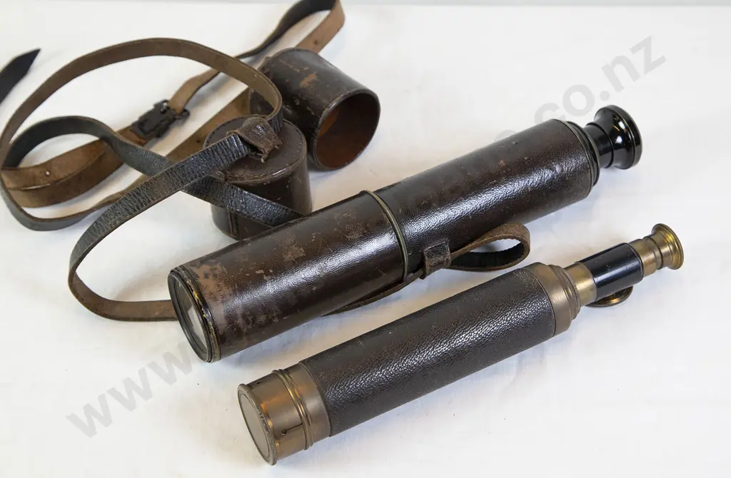 Two Leather Bound Brass Telescopes Image 1++