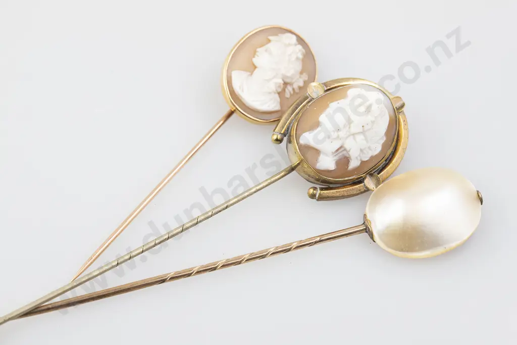 Two Cameo & MOP Stick Pins Image 1++