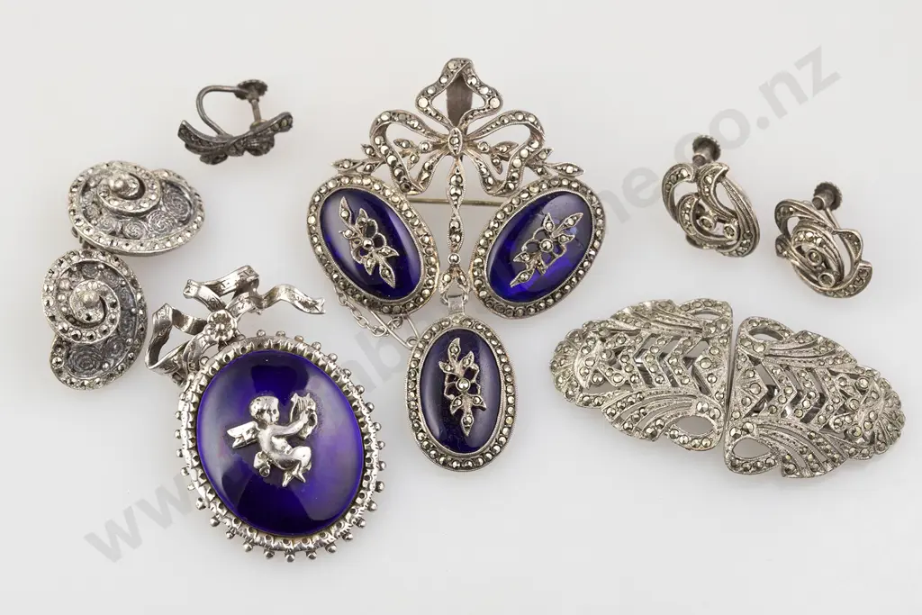 Blue Enamel & Marcasite Jewellery Image 1++