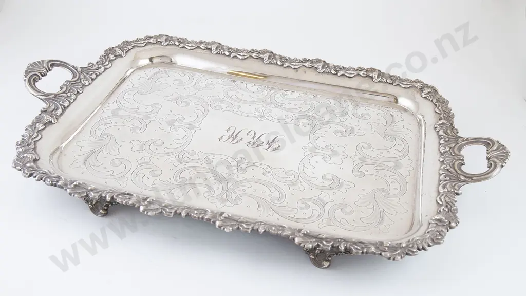Victorian Sheffield Plate Two Handled Oblong Banquet Drinks Tray Image 1++