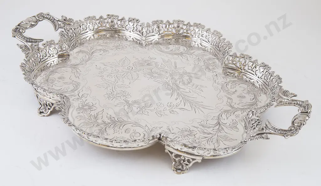 French Silver? Two Handled Drinks Tray Image 1++