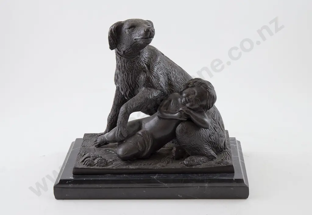 Victorian Table Bronze of Dog & Child Image 1++