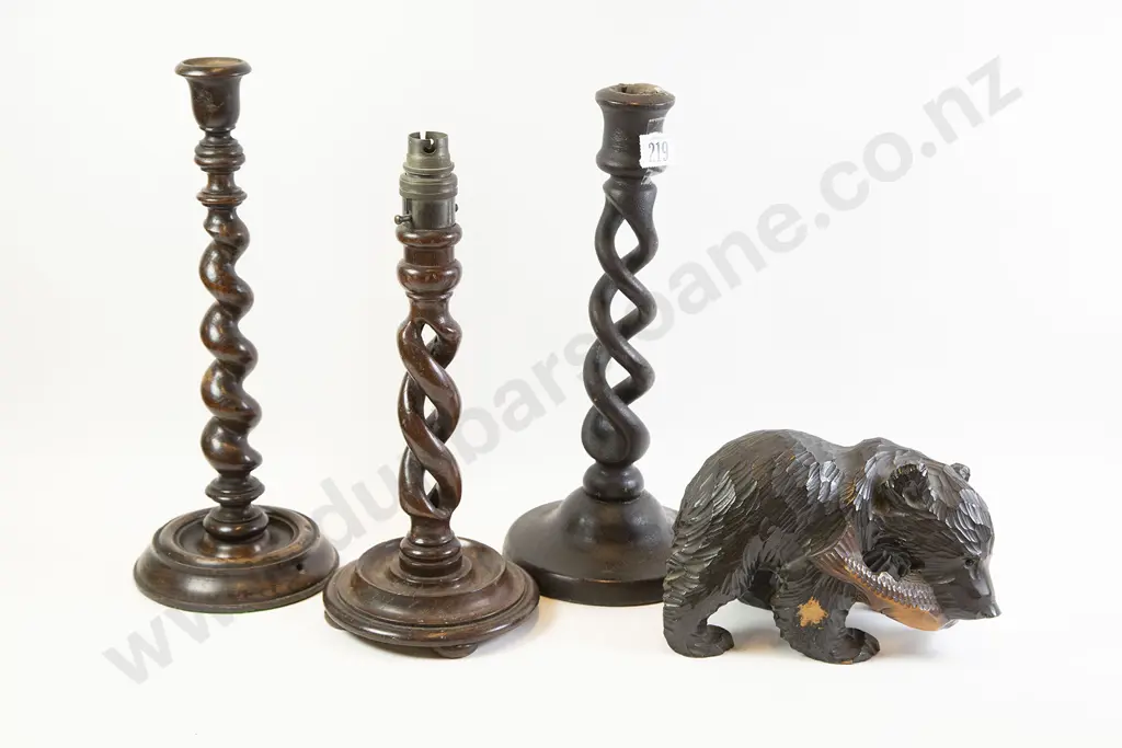 Two Barley Twist Candlesticks with Table Lamp & Bear Image 1++