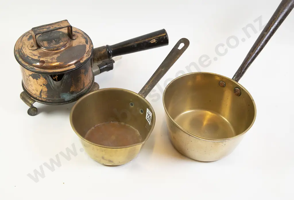 Two Brass Saucepans & Copper Electrified Pan Image 1++