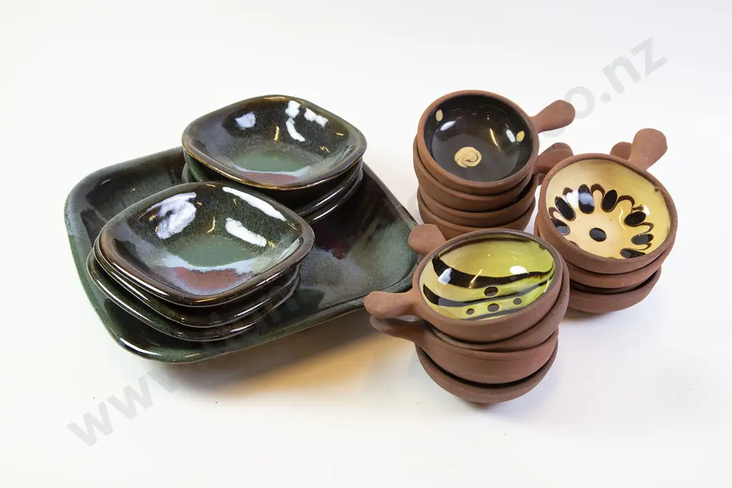 NZ Pottery Dessert Set & St Ives Style Dishes Image 1++