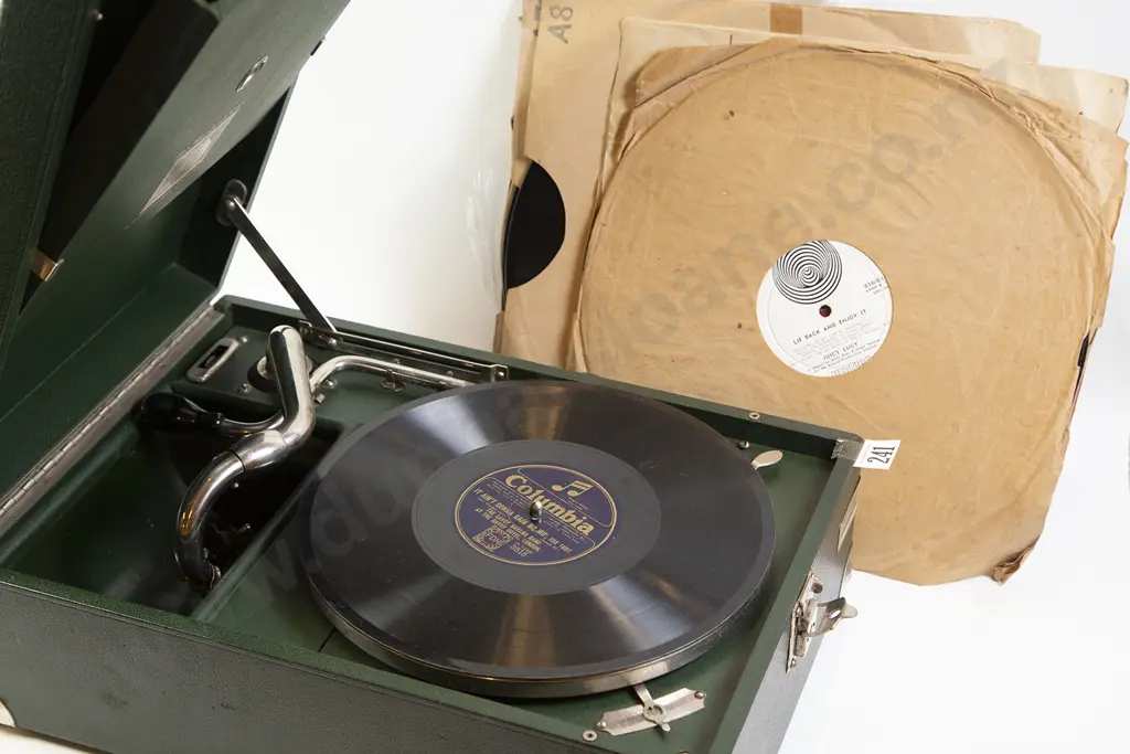 HMV Table Top Record Player with Selection of Records Image 1++
