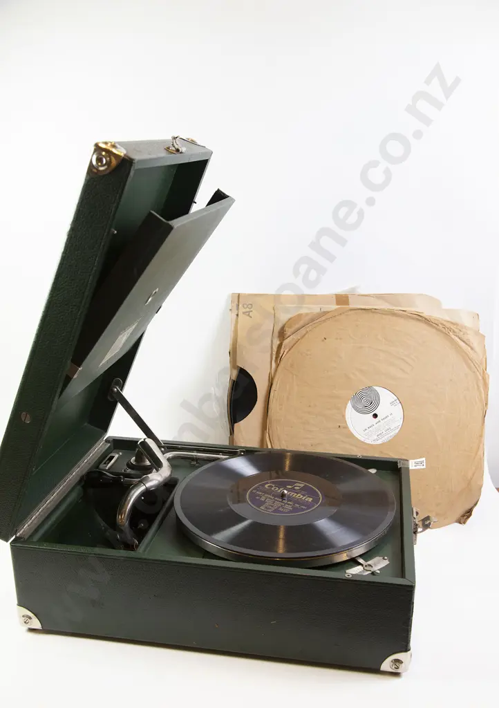 HMV Table Top Record Player with Selection of Records Image 1++