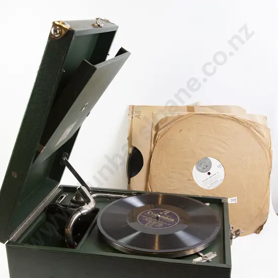 HMV Table Top Record Player with Selection of Records