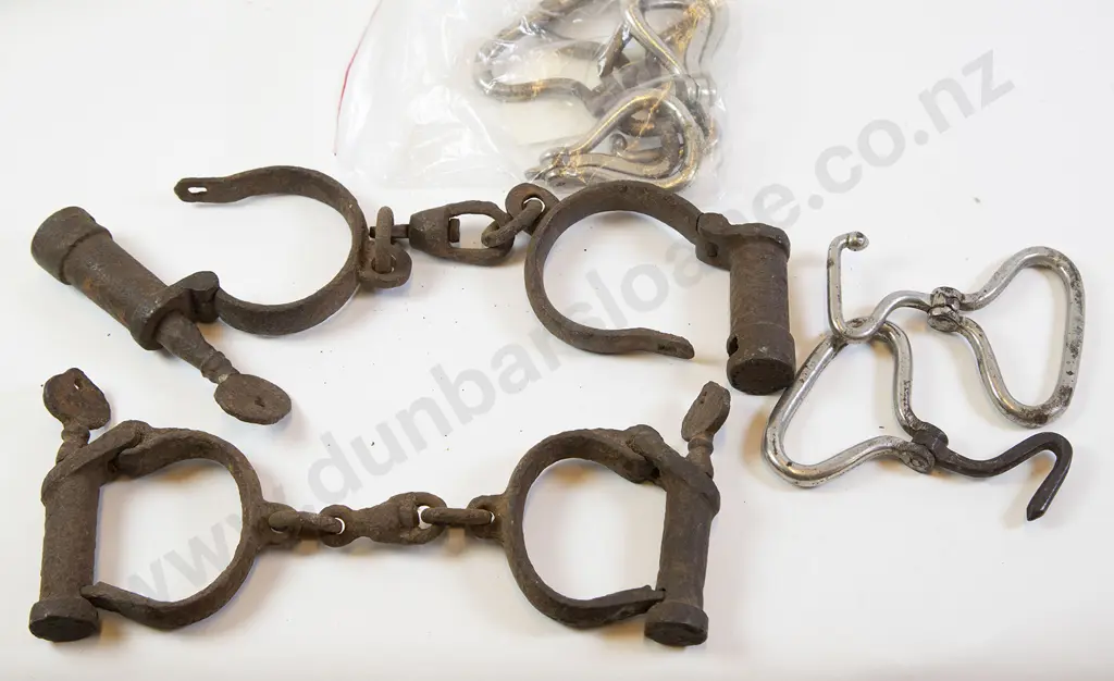 Two Pair Iron Shackles with Qty Boot Hooks etc Image 1++