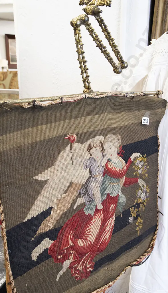 Victorian Tapestry Panel on Gilt Metal Adjustable Mount Image 1++