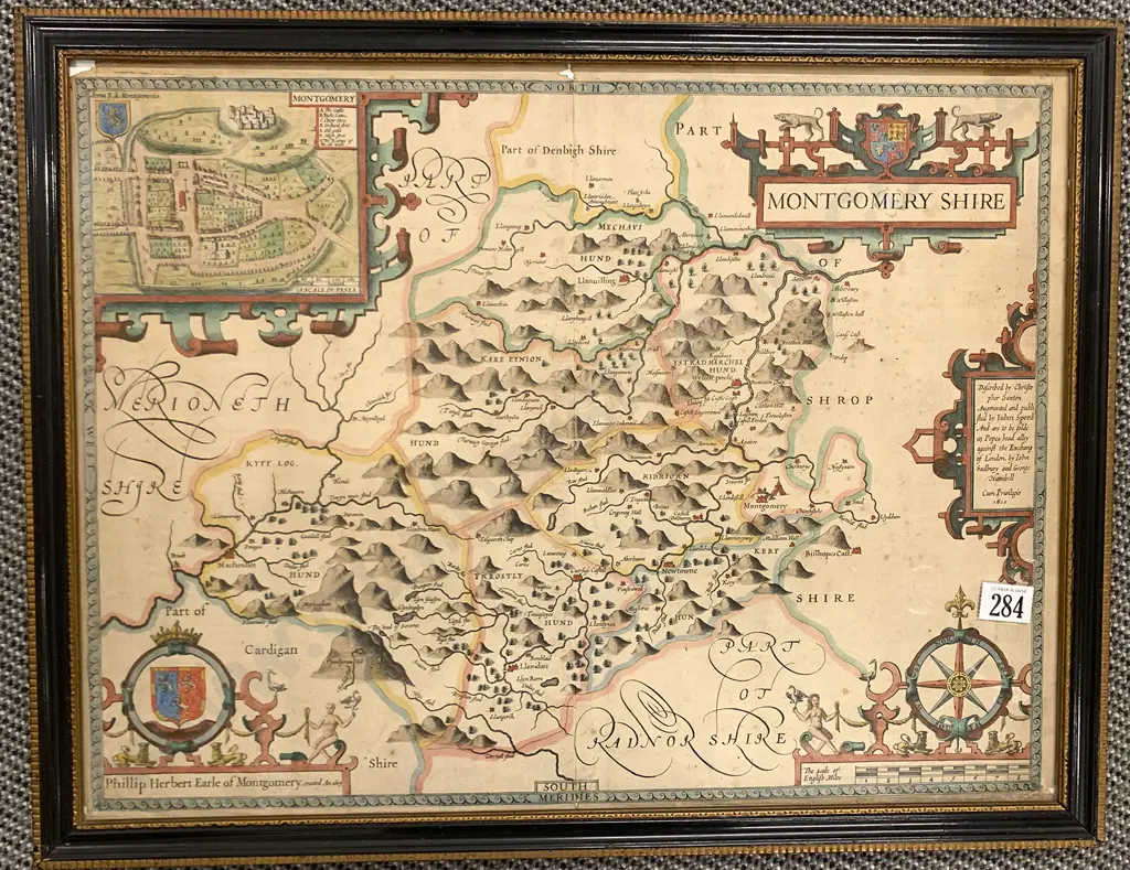 John Speed C17th Map Of Montgomery Shire Image 1++
