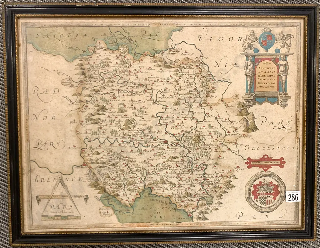 C16th Map Of Herefordshire By Christopher Saxton Image 1++
